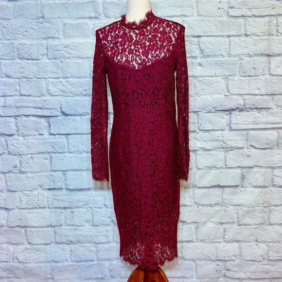 burgundy dress mermaid Sexy Long Mermaid Bateau Lace Burgundy Prom Dress With Slit main image 0